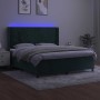Cama box spring colchón y LED terciopelo verde oscuro 180x200cm