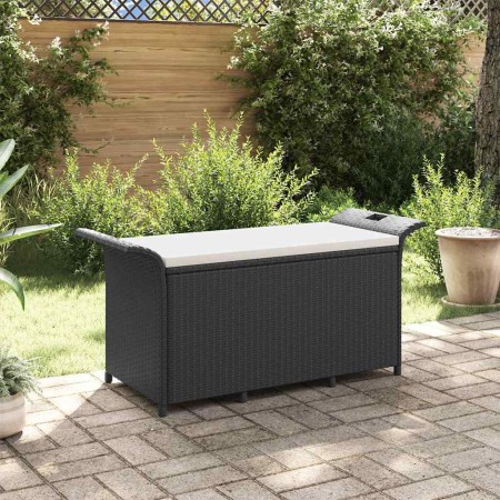 Banco de jardín con cojín ratán sintético negro 116x46x57 cm de , Bancos de jardín - Ref: Foro24-363417, Precio: 127,39 €