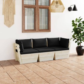 Sofá de palets de jardín 3 plazas con cojines madera de abeto de , Conjuntos de jardín - Ref: Foro24-3063403, Precio: 266,31 ...