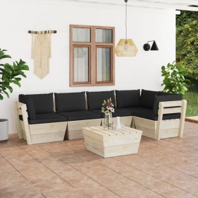 Muebles de jardín de palets 6 piezas y cojines madera de abeto de , Conjuntos de jardín - Ref: Foro24-3063571, Precio: 516,08...
