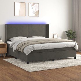 Cama box spring colchón y LED terciopelo gris oscuro 200x200 cm Cama box spring colchón y LED terciopelo gris oscuro 200x200 cm