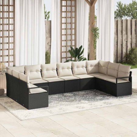 Conjunto de sofá de jardín 10 pcs Negro Poliratán
