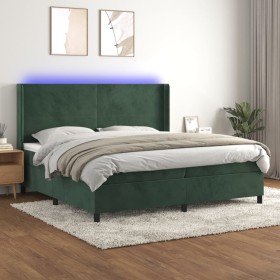 Cama box spring colchón y LED terciopelo verde oscuro 200x200cm Cama box spring colchón y LED terciopelo verde oscuro 200x200cm