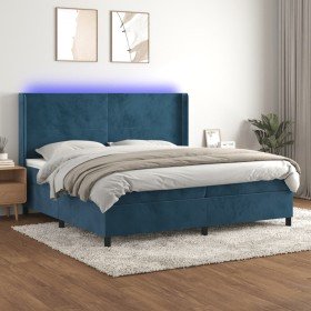 Cama box spring colchón y LED terciopelo azul oscuro 200x200 cm Cama box spring colchón y LED terciopelo azul oscuro 200x200 cm