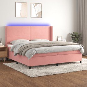 Cama box spring colchón y LED terciopelo rosa 200x200 cm Cama box spring colchón y LED terciopelo rosa 200x200 cm