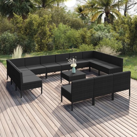 Gartenmöbel-Set 14-teilig, schwarze Kissen aus synthetischem Rattan von vidaXL, Gartensets - Ref: Foro24-3094617, Preis: 1,00...