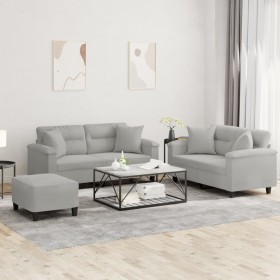 Juego de sofás con cojines 3 piezas tela microfibra gris claro de , Sofás - Ref: Foro24-3202333, Precio: 586,70 €
