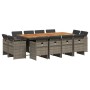 Set comedor de jardín con cojines 13 pzas ratán sintético gris