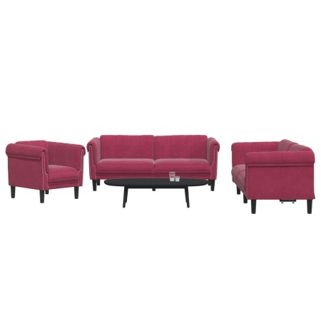 Juego de sofás 3 piezas terciopelo rojo tinto | Foro24.es | Tu tienda online para hogar, jardín y más Foro24.es