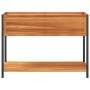 Jardinera con estante madera maciza acacia y acero 110x45x80 cm