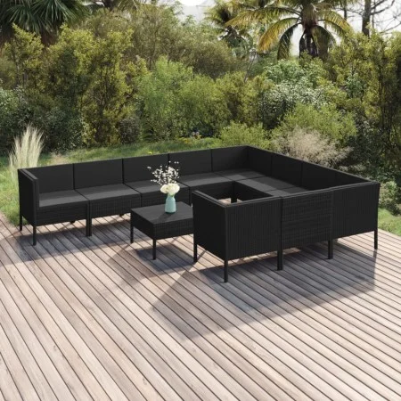 Gartenmöbel-Set 11 Stück synthetische Rattan-Kissen schwarz von vidaXL, Gartensets - Ref: Foro24-3094493, Preis: 890,62 €, Ra...