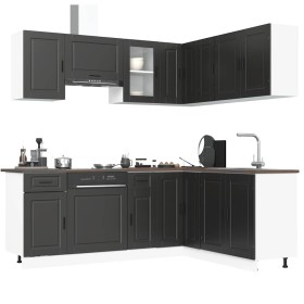 Mueble de cocina Porto negra 11 piezas madera contrachapada de , Armarios de cocina - Ref: Foro24-3314962, Precio: 740,57 €