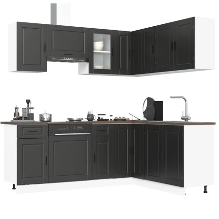Mueble de cocina Porto negra 11 piezas madera contrachapada de , Armarios de cocina - Ref: Foro24-3314962, Precio: 740,57 €