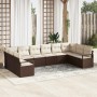 Conjunto de sofá de jardín 10 pcs Marrón Poliratán