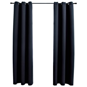 Cortinas opacas con anillas (2 unidades), color negro, 97 x 213