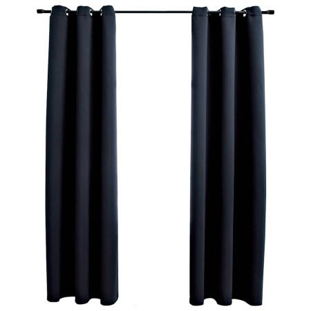 Cortinas opacas con anillas (2 unidades), color negro, 97 x 213
