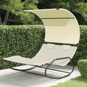 Tumbona mecedora doble con toldo color crema de , Tumbonas - Ref: Foro24-317589, Precio: 215,94 €, Descuento: %