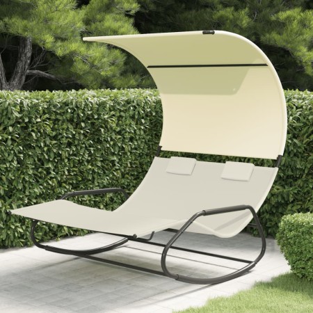 Tumbona mecedora doble con toldo color crema de , Tumbonas - Ref: Foro24-317589, Precio: 215,94 €, Descuento: %