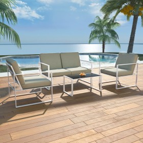 Set de muebles de jardín 4 piezas y cojines acero blanco de , Conjuntos de jardín - Ref: Foro24-42863, Precio: 283,95 €, Desc...