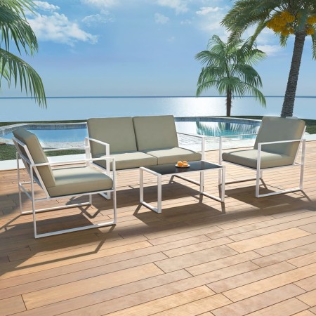 Set de muebles de jardín 4 piezas y cojines acero blanco de , Conjuntos de jardín - Ref: Foro24-42863, Precio: 283,95 €, Desc...
