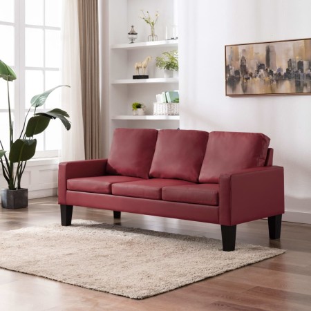 Sofá de 3 plazas cuero sintético rojo vino tinto | Foro24.es | Tu tienda online para hogar, jardín y más Foro24.es