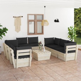 Muebles de jardín de palets 9 piezas y cojines madera de abeto de , Conjuntos de jardín - Ref: Foro24-3063655, Precio: 792,70...