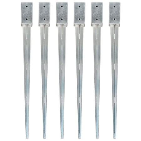 Picas de tierra 6 unidades acero galvanizado plateado 7x7x90 cm de , Puntas para anclaje en el suelo - Ref: Foro24-145405, Pr...