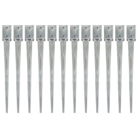 Picas de tierra 12 uds acero galvanizado plateado 9x9x90 cm