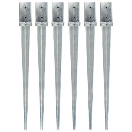 Picas de tierra 6 uds acero galvanizado plateado 8x8x91 cm