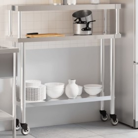 Mesa de trabajo para cocina con estante acero inox 110x30x120cm