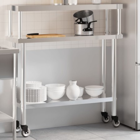 Mesa de trabajo para cocina con estante acero inox 110x30x120cm