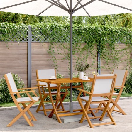 Set de comedor de jardín 5 pzas tela madera maciza blanco crema de , Conjuntos de jardín - Ref: Foro24-3281700, Precio: 321,12 €
