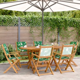 Set de comedor jardín 7 pzas tela madera maciza estampado hojas de , Conjuntos de jardín - Ref: Foro24-3281716, Precio: 467,29 €