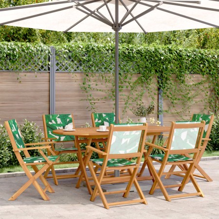 Set de comedor jardín 7 pzas tela madera maciza estampado hojas de , Conjuntos de jardín - Ref: Foro24-3281716, Precio: 467,29 €