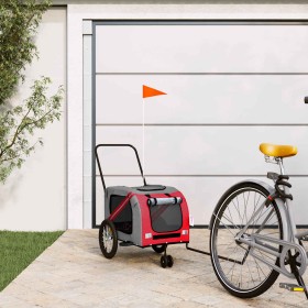 Remolque de bicicleta mascotas hierro tela Oxford rojo gris