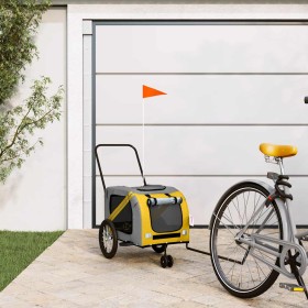 Remolque de bicicleta mascotas hierro tela Oxford amarillo gris