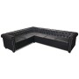Sofá de esquina Chesterfield 6 plazas cuero artificial negro