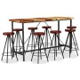 Set muebles de bar 9 piezas madera reciclada y cuero auténtico de , muebles para cocinas y comedores - Ref: Foro24-3053444, P...