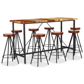 Muebles de bar 9 pzas madera maciza reciclada cuero real lona de , muebles para cocinas y comedores - Ref: Foro24-3053446, Pr...