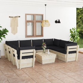 Muebles de jardín de palets 9 piezas y cojines madera de abeto de , Conjuntos de jardín - Ref: Foro24-3063607, Precio: 792,70...