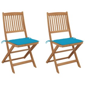 Sillas de jardín plegables 2 uds y cojines madera maciza acacia de , Sillas de jardín - Ref: Foro24-3064648, Precio: 124,99 €