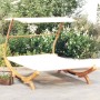 Tumbona con dosel madera maciza curvada crema 165x203x138 cm