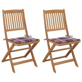 Sillas de jardín plegables 2 uds madera maciza acacia y cojines de , Sillas de jardín - Ref: Foro24-3064657, Precio: 120,77 €