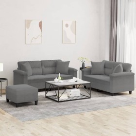 Juego de sofás con cojines 3 piezas tela microfibra gris oscuro