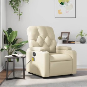 Sillón reclinable de masaje cuero sintético crema de , Sillones - Ref: Foro24-372511, Precio: 214,75 €