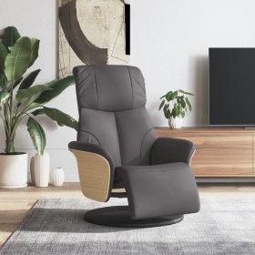 Sillón reclinable con reposapiés cuero sintético gris