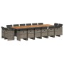 Set comedor de jardín 17 pzas y cojines ratán sintético gris