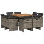 Set comedor jardín 9 pzas y cojines ratán sintético gris