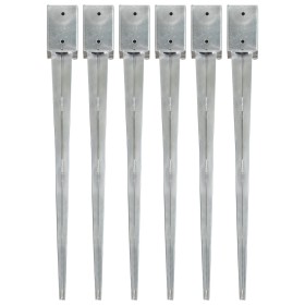 Picas de tierra 6 uds acero galvanizado plateado 9x9x90 cm