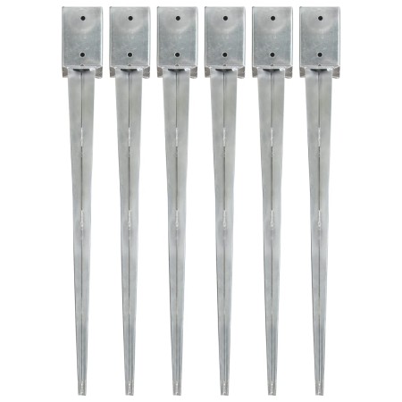 Picas de tierra 6 uds acero galvanizado plateado 9x9x90 cm